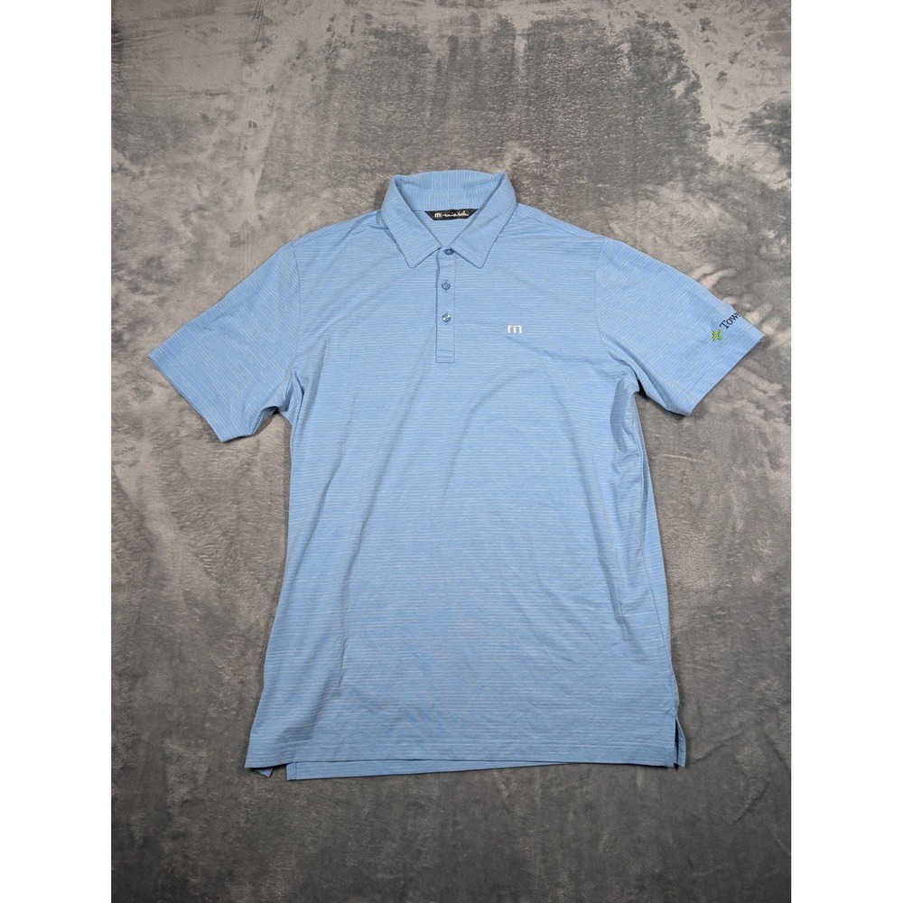 TravisMathew Polo Shirt Mens Large Blue Stripe TowerCo Golf Performance Stretch